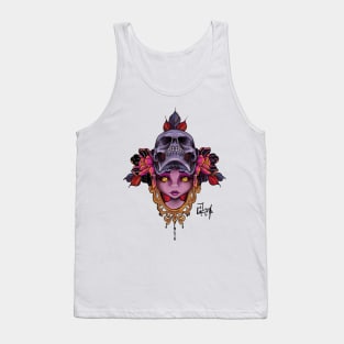 Girl face skull peonies Tank Top